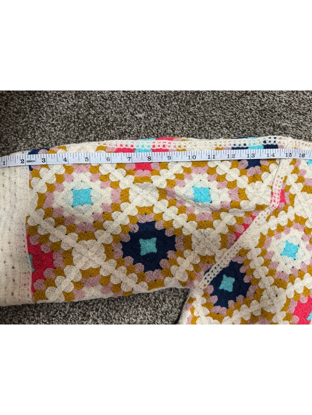 AZ Granny Square Crochet Cardigan Women M Multicolor Boho Open Front Sweater - Picture 13 of 13